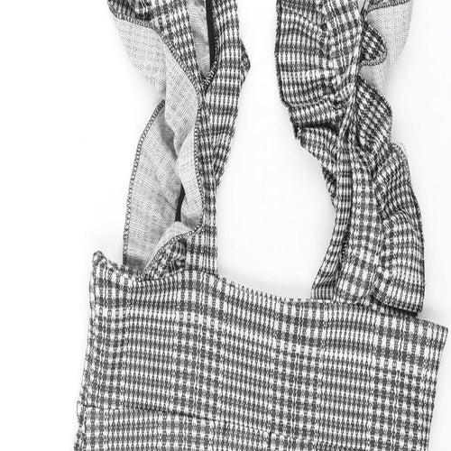 Boohoo Womens Grey Geometric Polyester Mini Size 8 Square Neck Pullover - Frill Detail