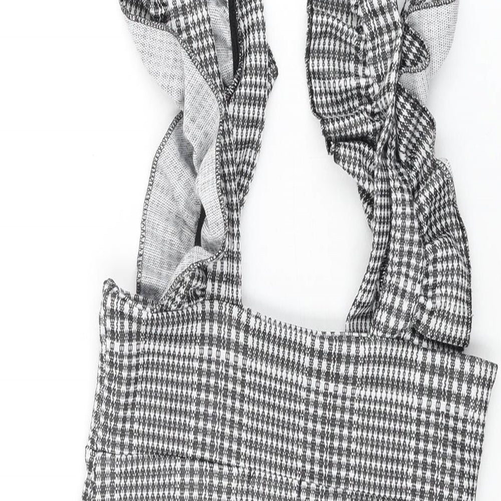 Boohoo Womens Grey Geometric Polyester Mini Size 8 Square Neck Pullover - Frill Detail