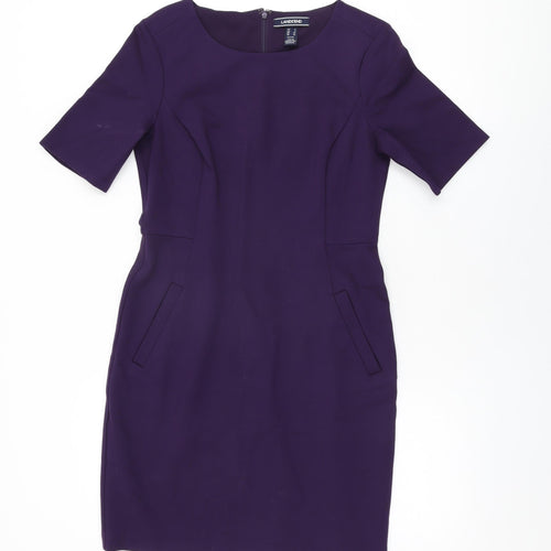 Lands' End Womens Purple Rayon Bodycon Size 8 Round Neck Zip