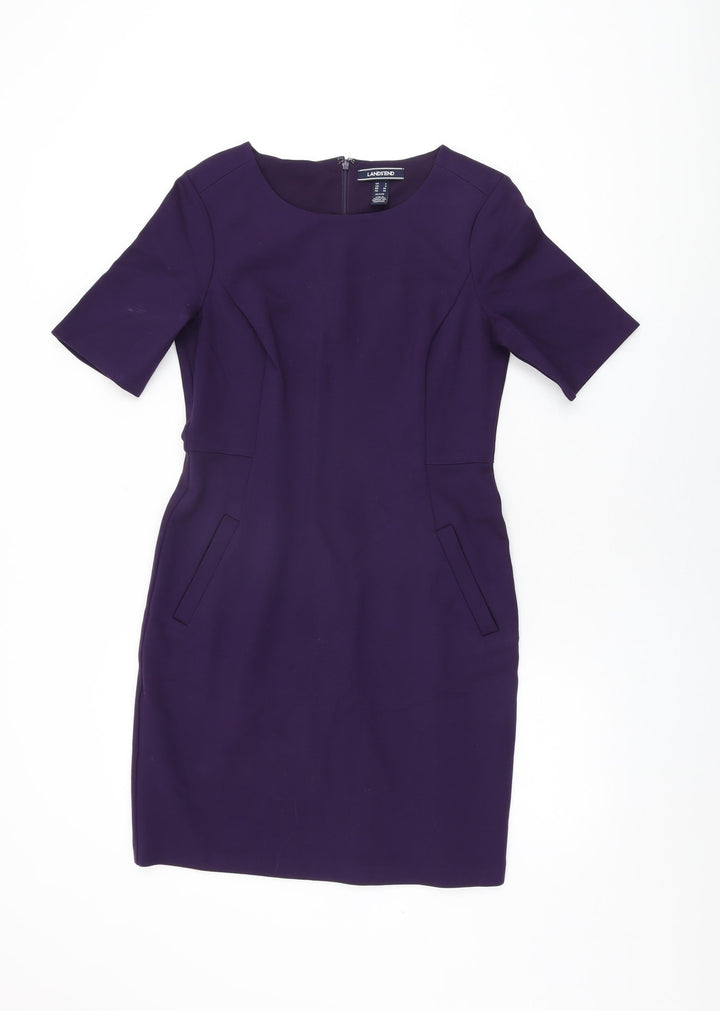 Lands' End Womens Purple Rayon Bodycon Size 8 Round Neck Zip