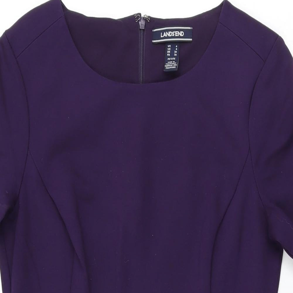 Lands' End Womens Purple Rayon Bodycon Size 8 Round Neck Zip