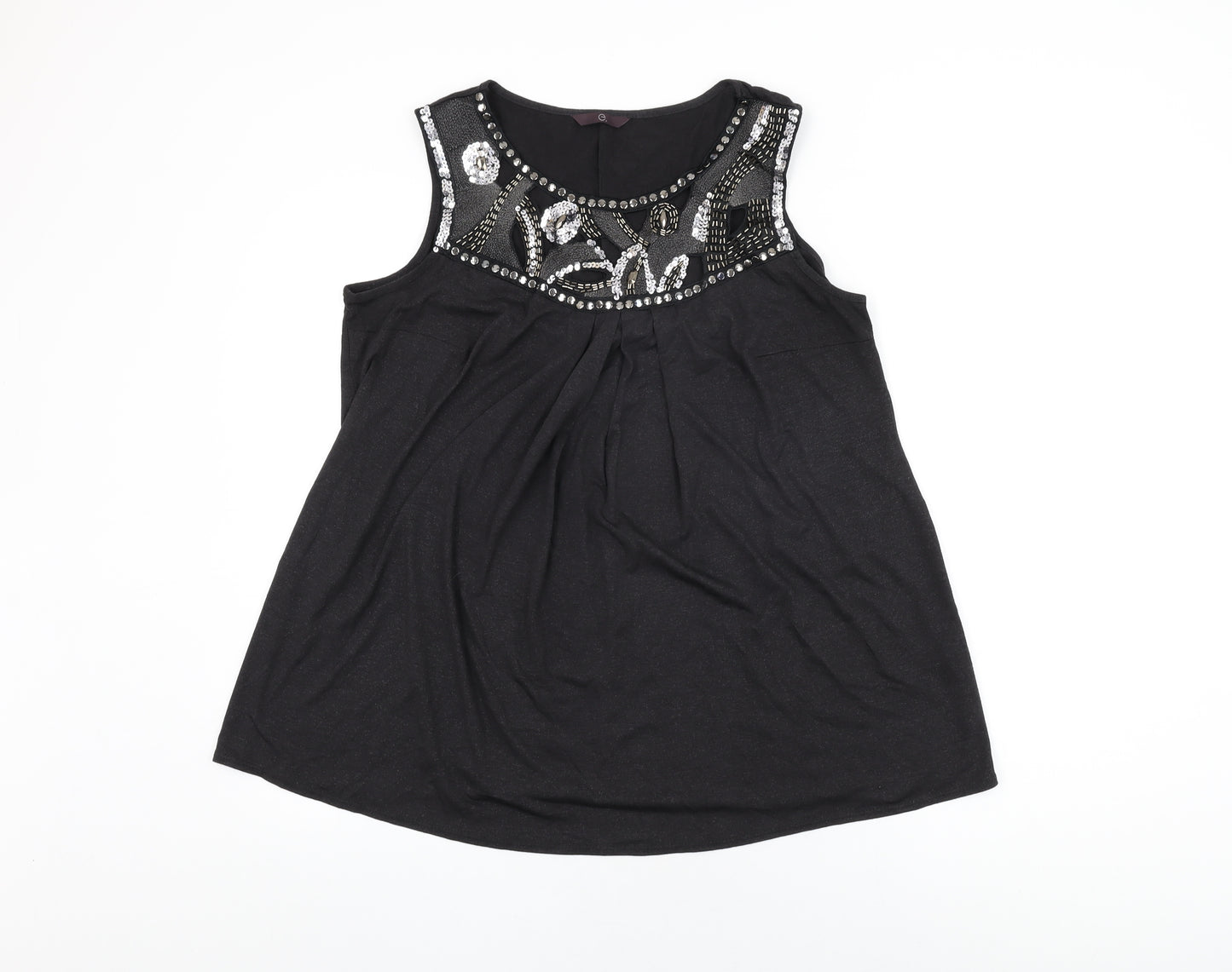 Evans Womens Black Geometric Polyester Basic T-Shirt Size 16 Round Neck - Sequin Detail