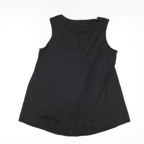 Evans Womens Black Geometric Polyester Basic T-Shirt Size 16 Round Neck - Sequin Detail