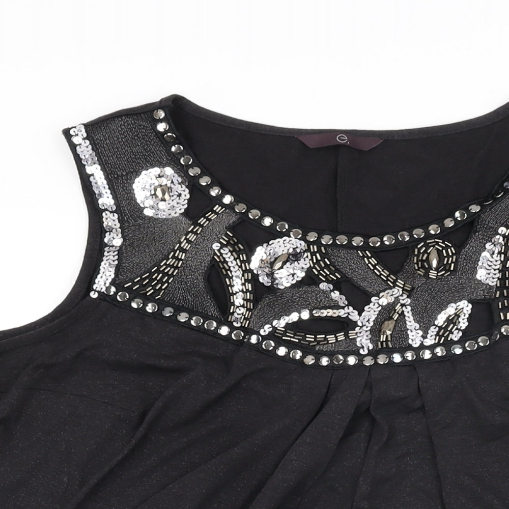 Evans Womens Black Geometric Polyester Basic T-Shirt Size 16 Round Neck - Sequin Detail