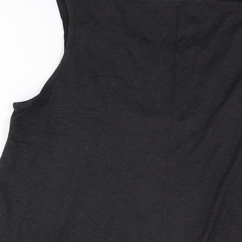 Evans Womens Black Geometric Polyester Basic T-Shirt Size 16 Round Neck - Sequin Detail