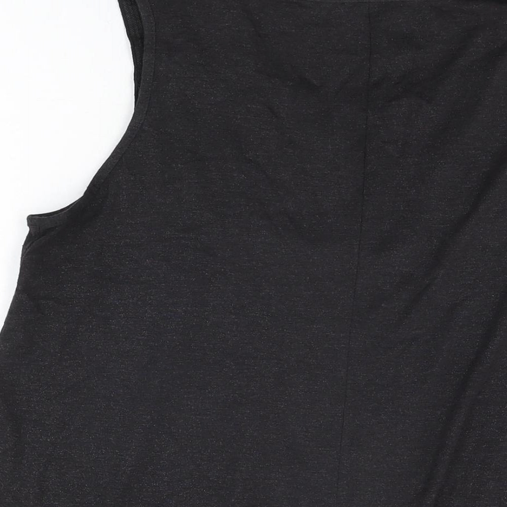 Evans Womens Black Geometric Polyester Basic T-Shirt Size 16 Round Neck - Sequin Detail