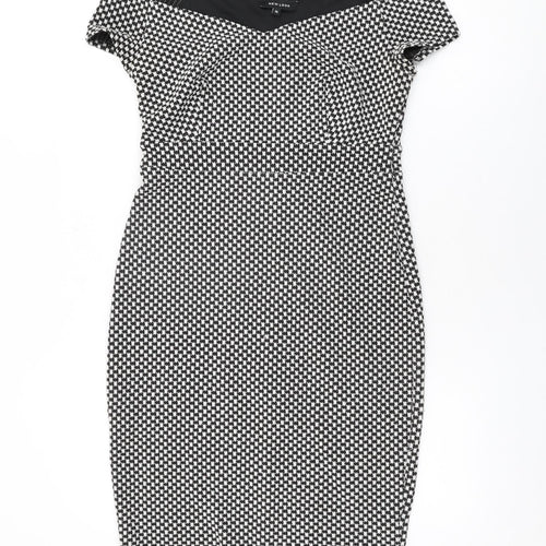 New Look Womens Black Geometric Polyester Bodycon Size 14 Off the Shoulder Pullover
