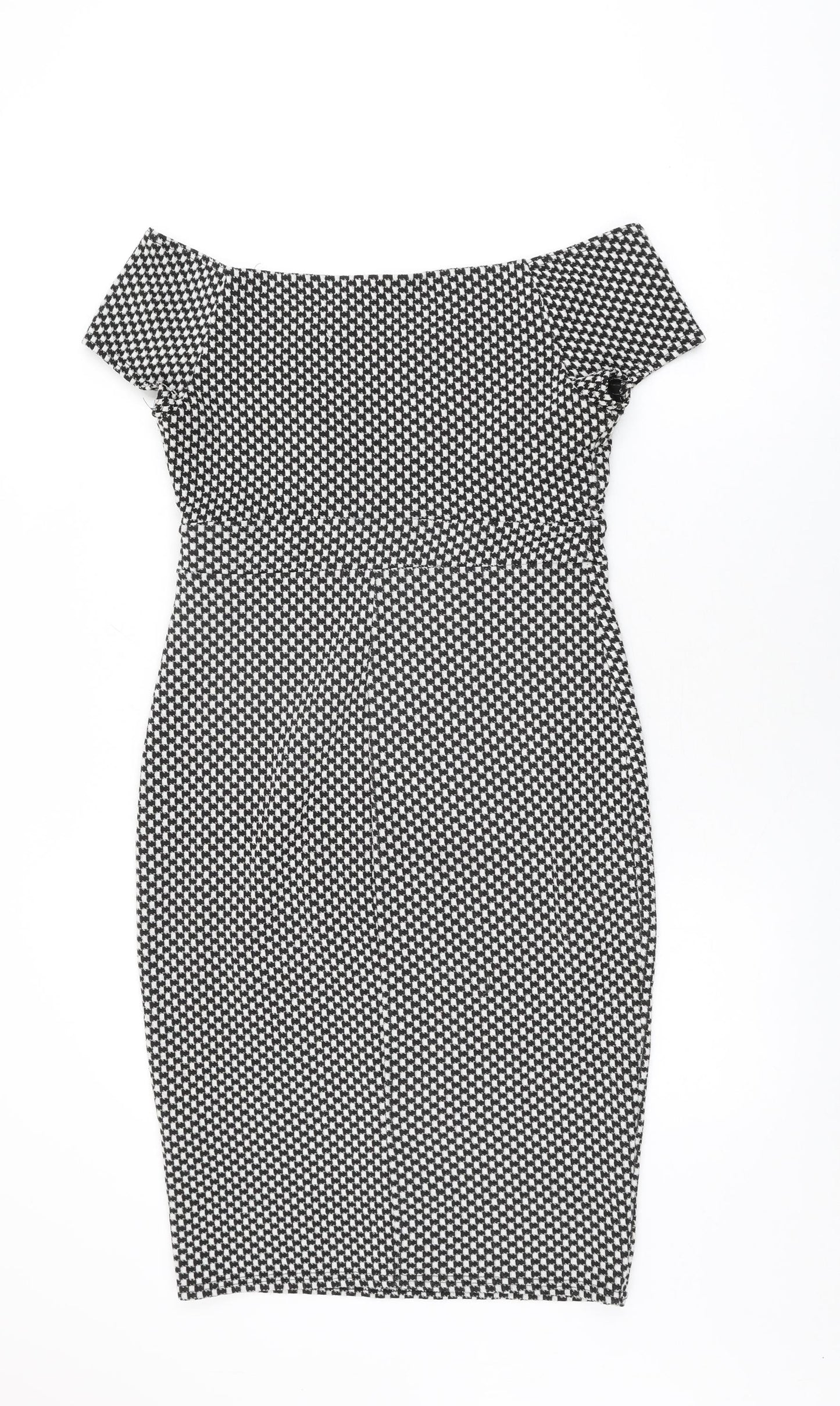 New Look Womens Black Geometric Polyester Bodycon Size 14 Off the Shoulder Pullover