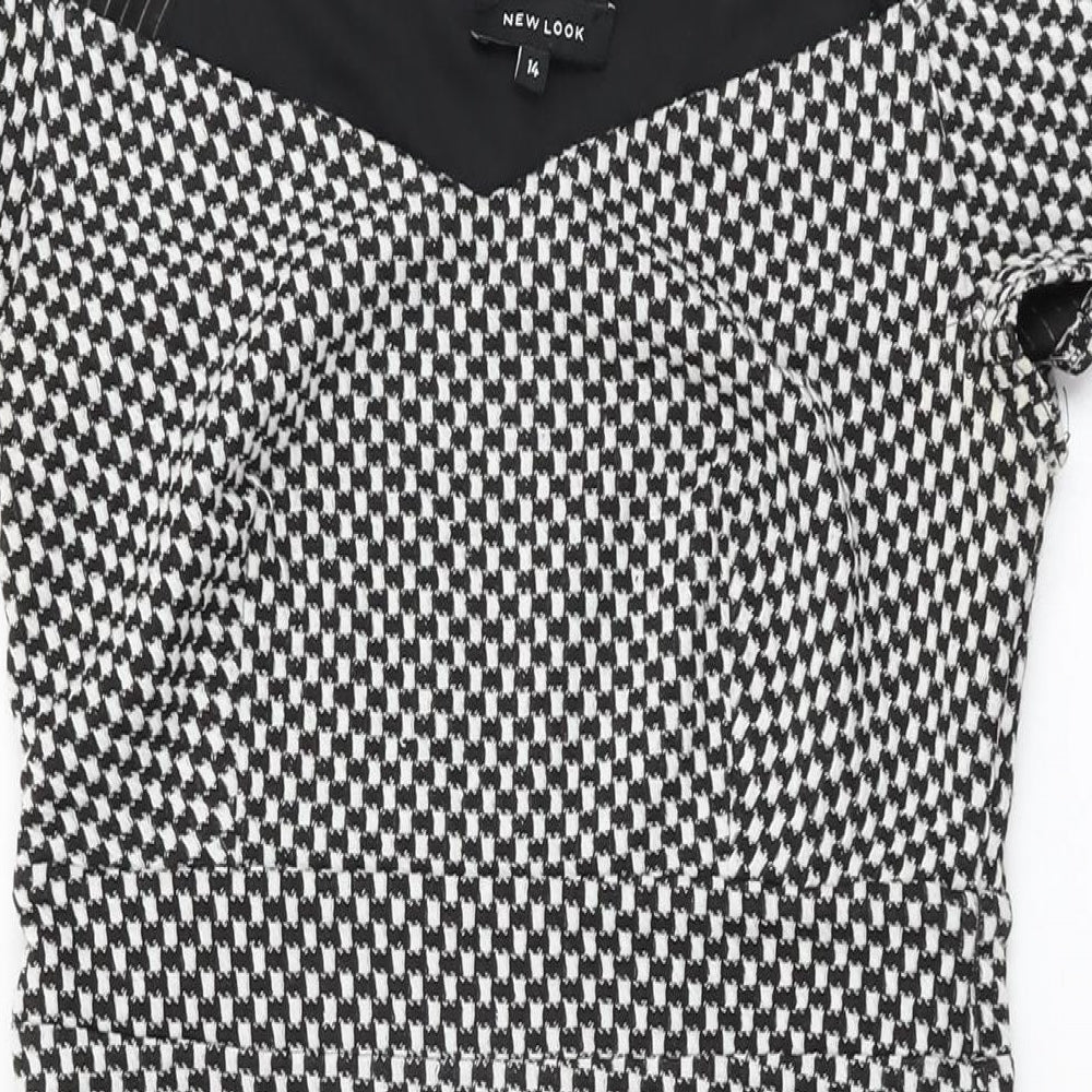 New Look Womens Black Geometric Polyester Bodycon Size 14 Off the Shoulder Pullover
