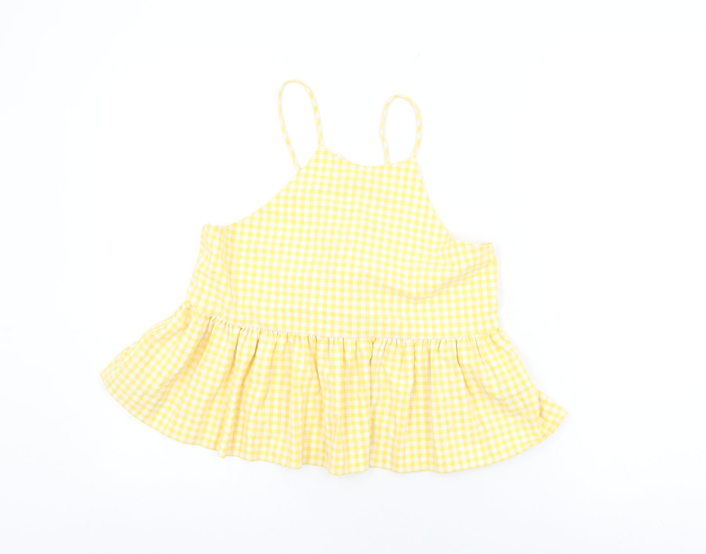 Zara Womens Yellow Geometric Cotton Basic T-Shirt Size M Square Neck - Gingham