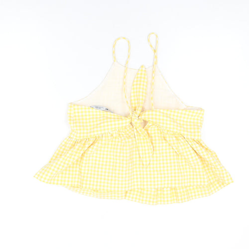 Zara Womens Yellow Geometric Cotton Basic T-Shirt Size M Square Neck - Gingham