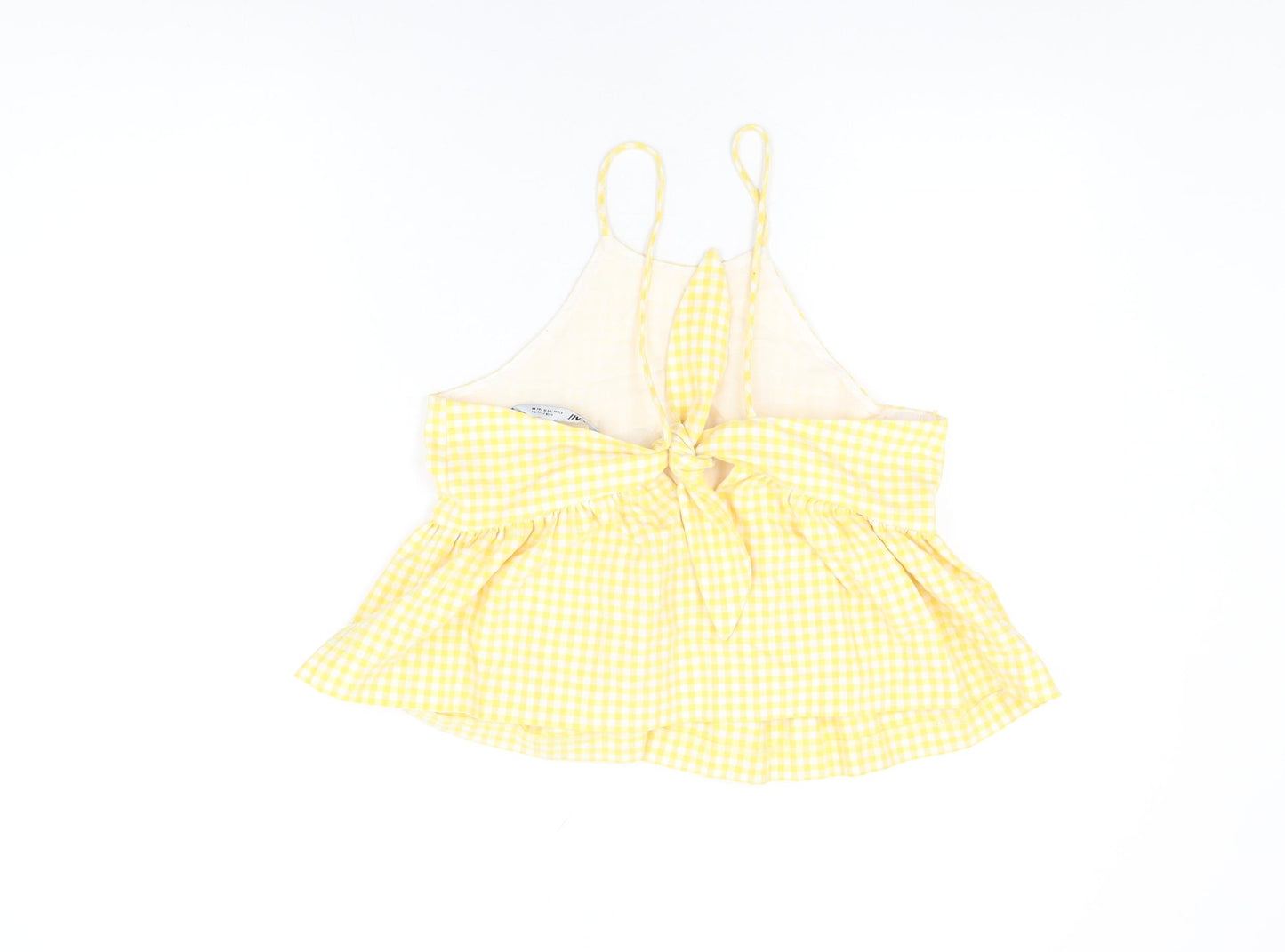 Zara Womens Yellow Geometric Cotton Basic T-Shirt Size M Square Neck - Gingham