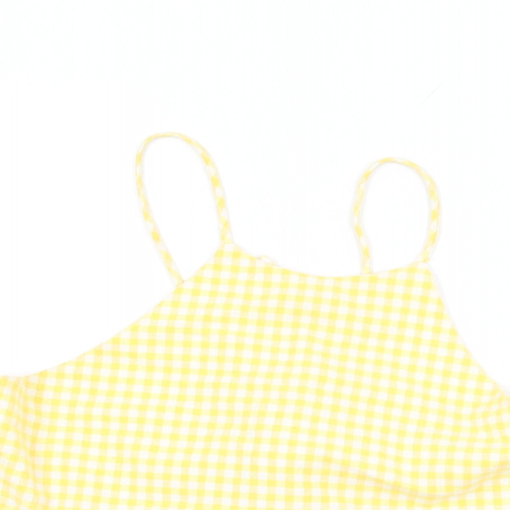 Zara Womens Yellow Geometric Cotton Basic T-Shirt Size M Square Neck - Gingham