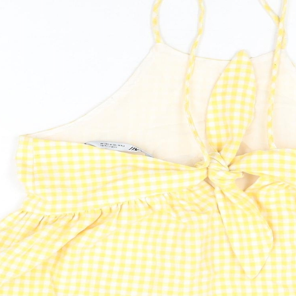 Zara Womens Yellow Geometric Cotton Basic T-Shirt Size M Square Neck - Gingham