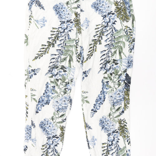 Chino Womens White Floral Linen Trousers Size 16 L27 in Regular Zip