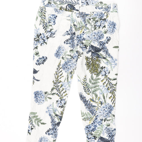 Chino Womens White Floral Linen Trousers Size 16 L27 in Regular Zip