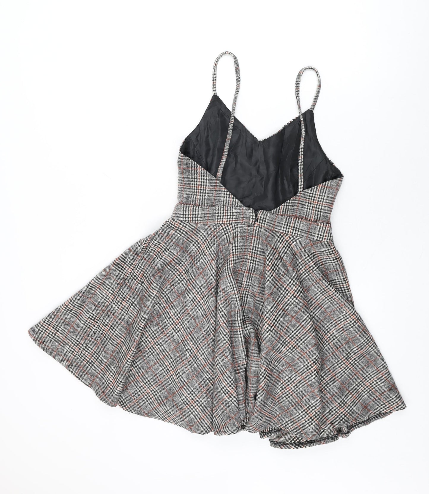 Air Space Womens Grey Plaid Polyester Skater Dress Size M V-Neck Zip