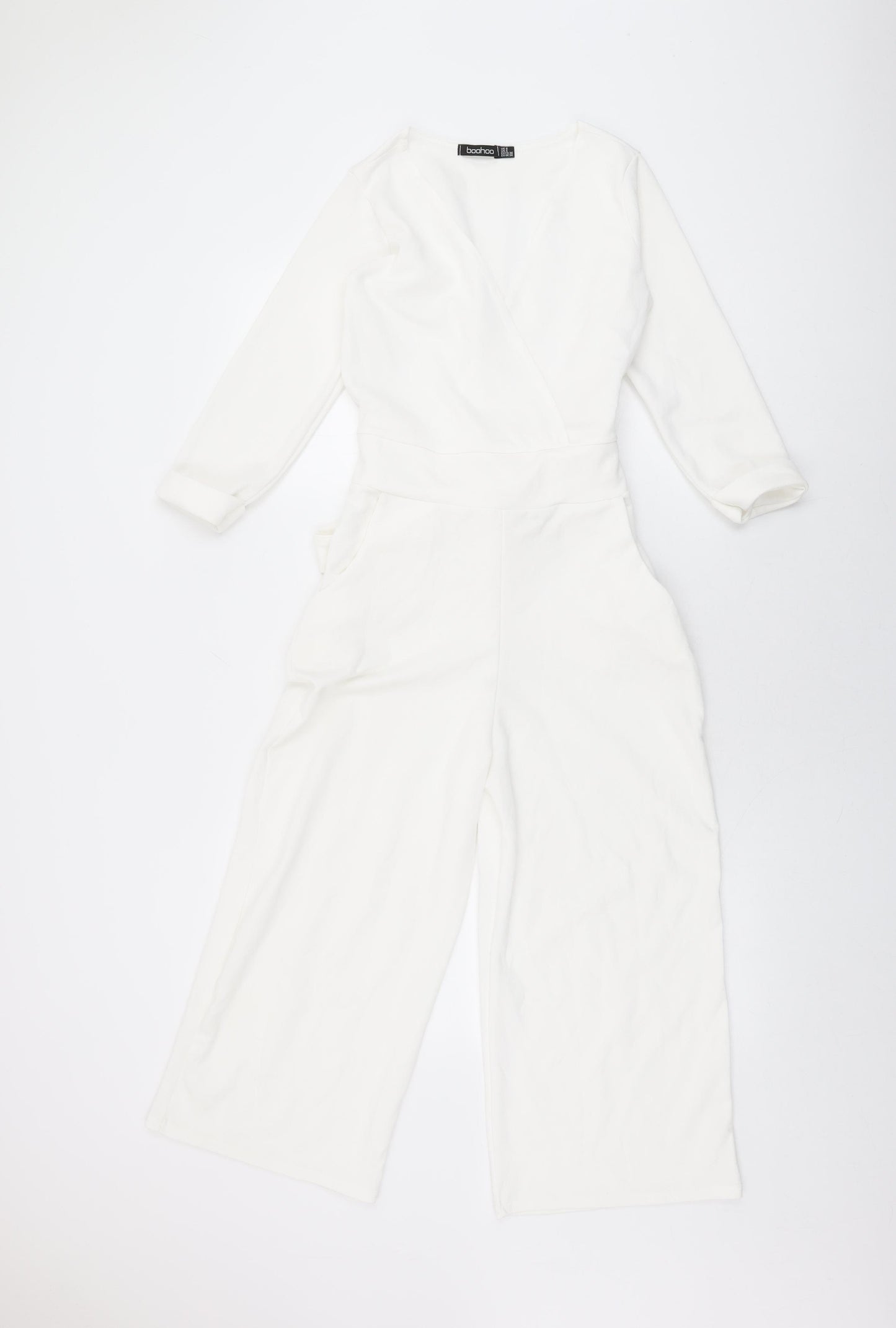 Boohoo Womens White Polyester Jumpsuit One-Piece Size 8 L21 in Pullover