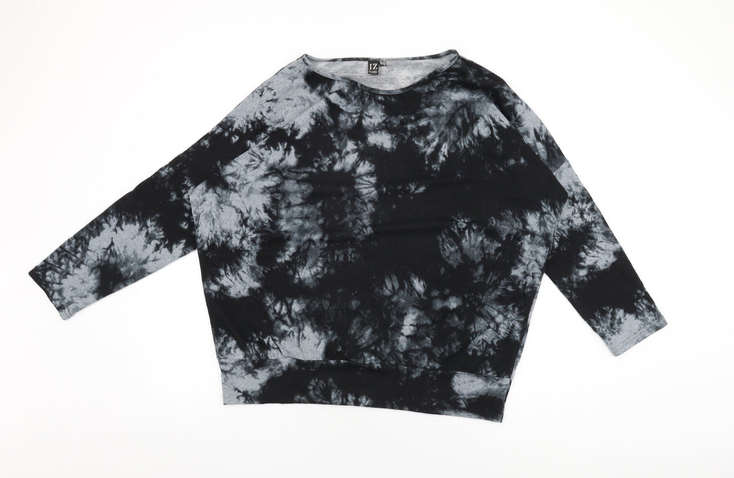 Izabel London Womens Black Geometric Polyester Basic T-Shirt Size 14 Round Neck