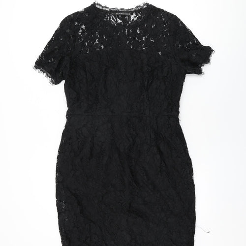 Definitions Womens Black Floral Polyamide Bodycon Size 16 Round Neck Zip