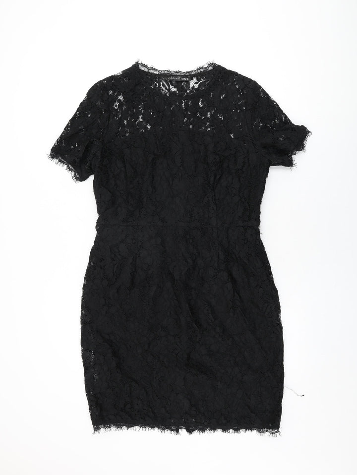 Definitions Womens Black Floral Polyamide Bodycon Size 16 Round Neck Zip