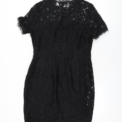 Definitions Womens Black Floral Polyamide Bodycon Size 16 Round Neck Zip