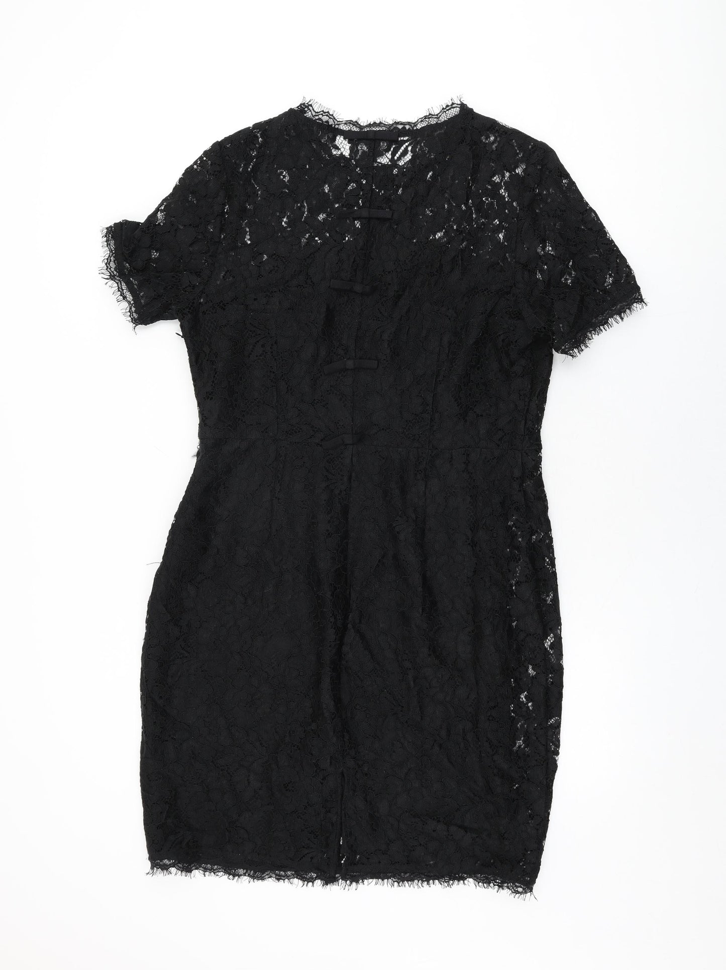 Definitions Womens Black Floral Polyamide Bodycon Size 16 Round Neck Zip