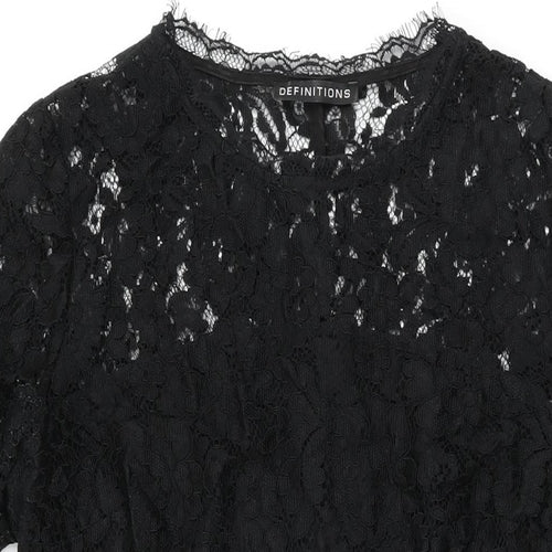 Definitions Womens Black Floral Polyamide Bodycon Size 16 Round Neck Zip