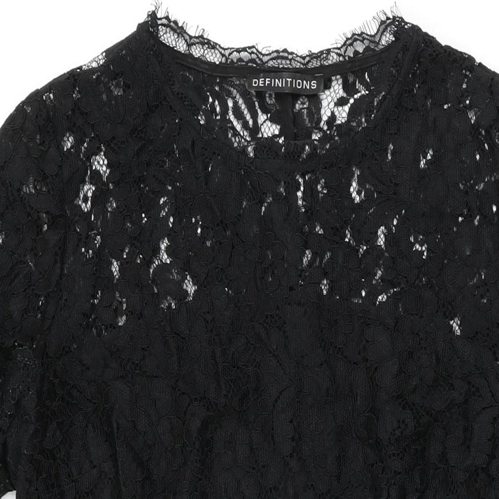 Definitions Womens Black Floral Polyamide Bodycon Size 16 Round Neck Zip