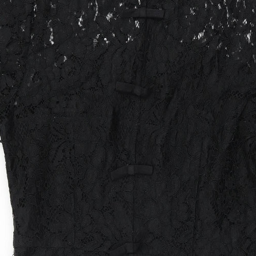 Definitions Womens Black Floral Polyamide Bodycon Size 16 Round Neck Zip
