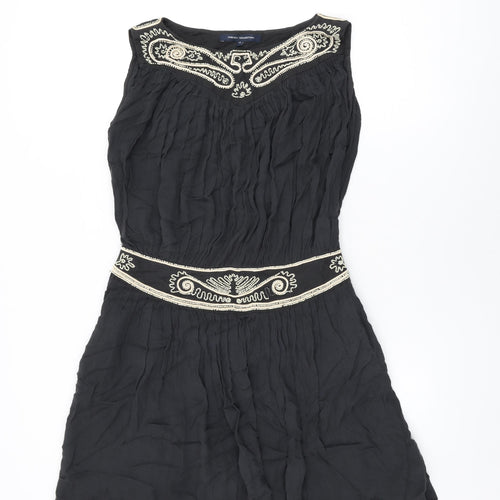 French Connection Womens Black Viscose Shift Size 12 Boat Neck Zip - Beaded Detail