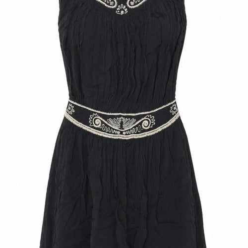 French Connection Womens Black Viscose Shift Size 12 Boat Neck Zip - Beaded Detail