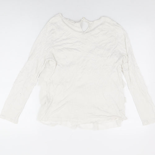 H&M Girls White Viscose Basic T-Shirt Size 14 Years Round Neck Button - Frill Detail