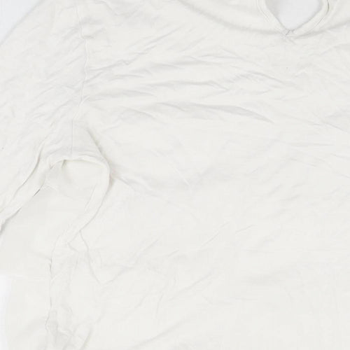 H&M Girls White Viscose Basic T-Shirt Size 14 Years Round Neck Button - Frill Detail