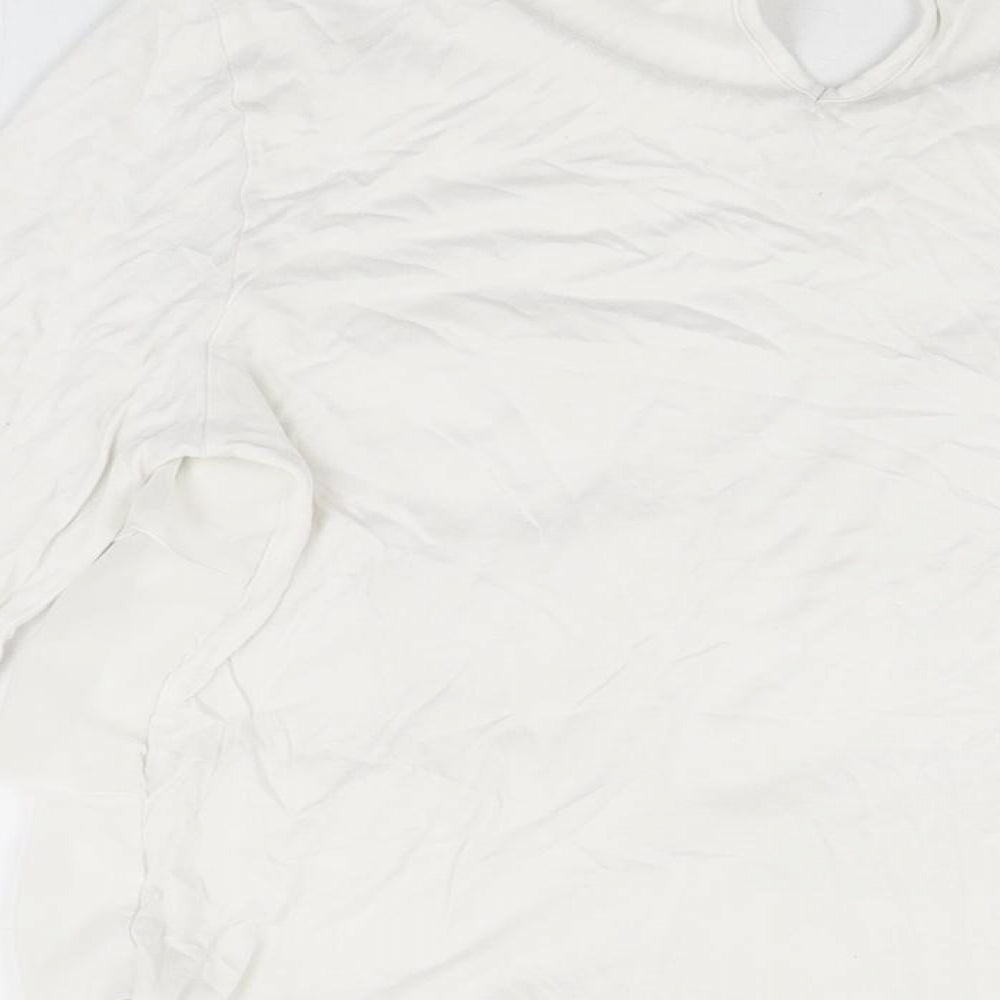 H&M Girls White Viscose Basic T-Shirt Size 14 Years Round Neck Button - Frill Detail