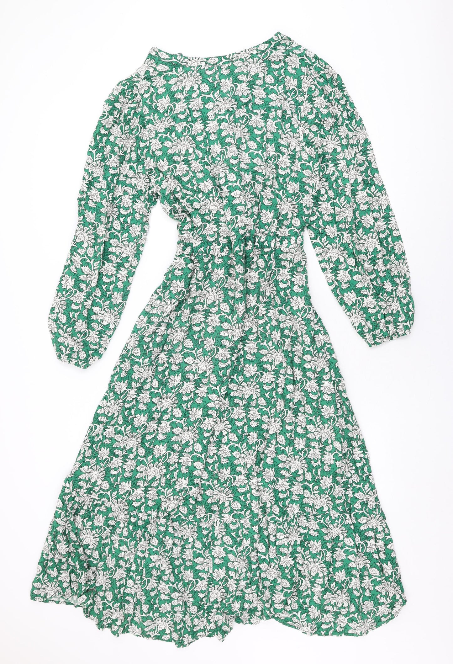 NEXT Womens Green Floral Viscose A-Line Size 16 V-Neck Drawstring