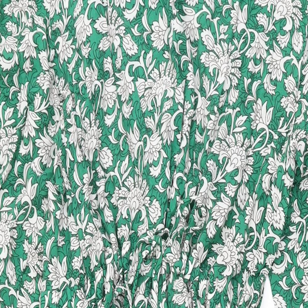 NEXT Womens Green Floral Viscose A-Line Size 16 V-Neck Drawstring