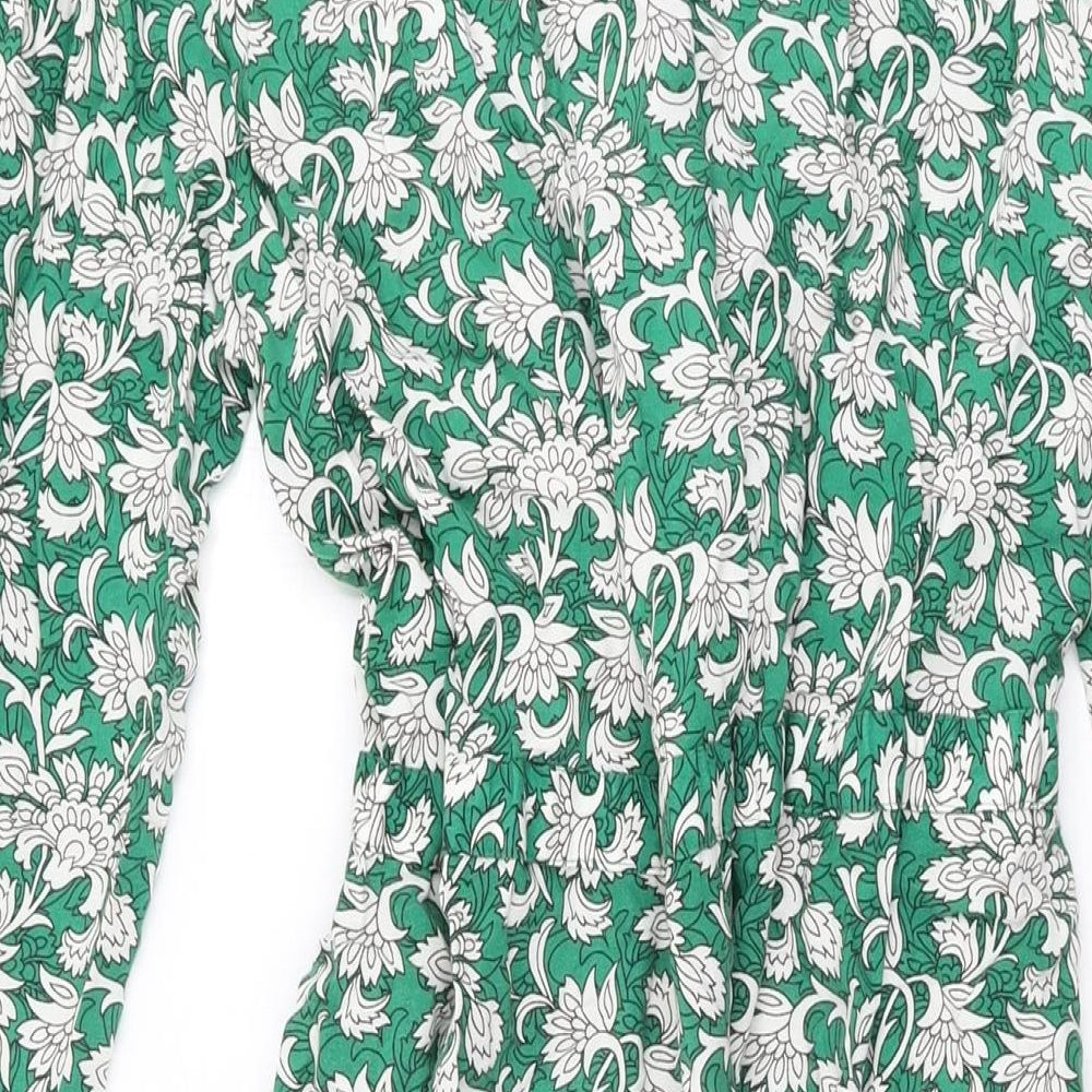 NEXT Womens Green Floral Viscose A-Line Size 16 V-Neck Drawstring
