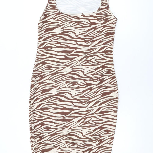 Boohoo Womens Beige Animal Print Polyester Bodycon Size 14 Scoop Neck Pullover