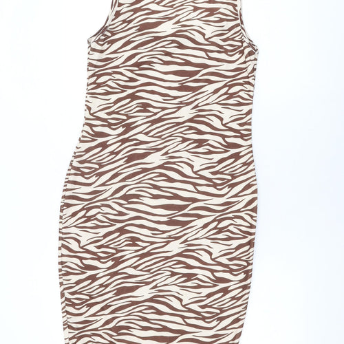 Boohoo Womens Beige Animal Print Polyester Bodycon Size 14 Scoop Neck Pullover