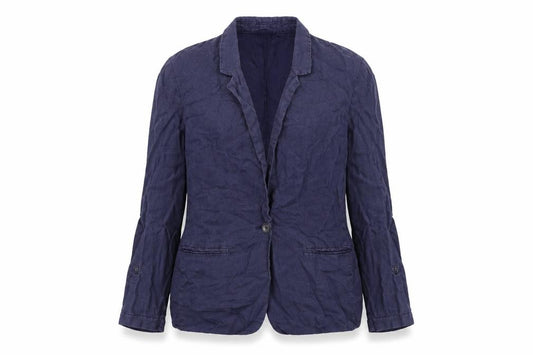 Front view of Sandwich women’s blue jacket blazer, size UK 12, button