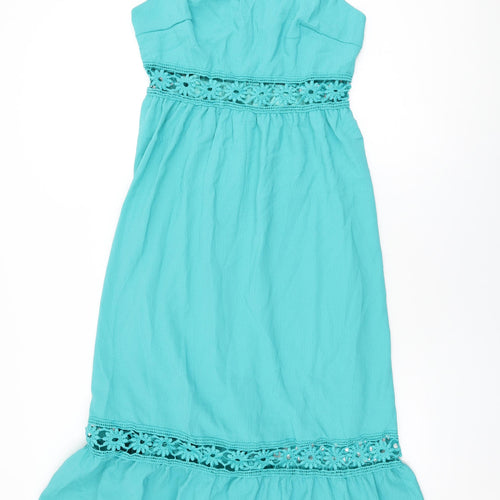 Omonsim Womens Blue Polyester A-Line Size L Square Neck Zip - Floral Crochet Cut Out Detail