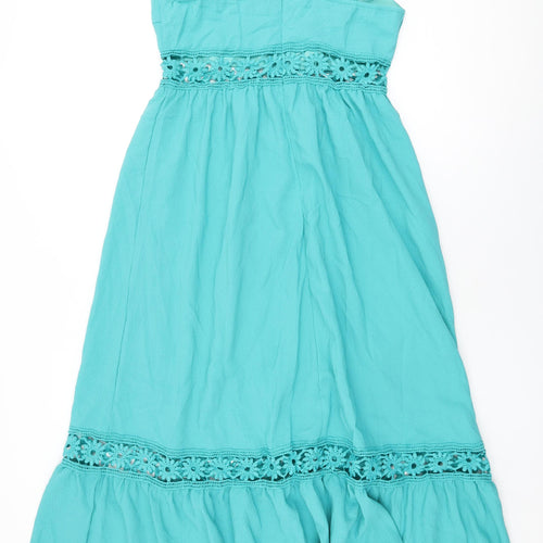 Omonsim Womens Blue Polyester A-Line Size L Square Neck Zip - Floral Crochet Cut Out Detail