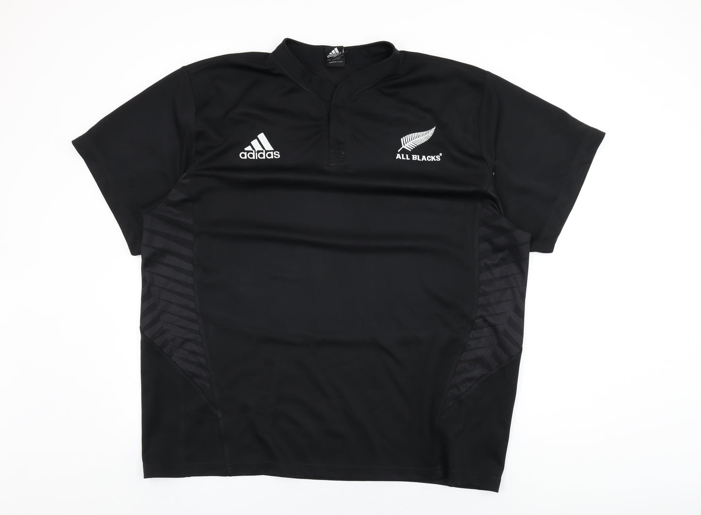 adidas Mens Black Polyester Basic T-Shirt Size 3XL Round Neck Button - All Blacks