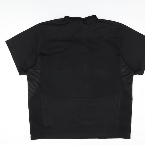 adidas Mens Black Polyester Basic T-Shirt Size 3XL Round Neck Button - All Blacks