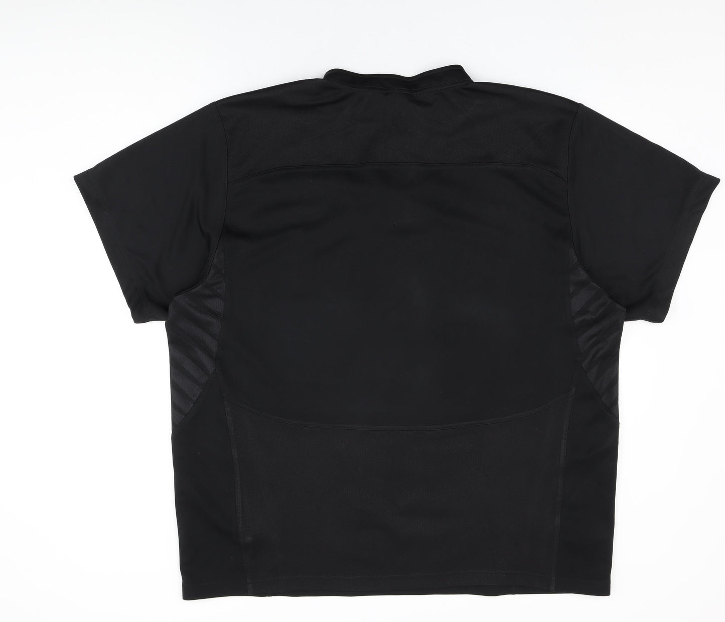 adidas Mens Black Polyester Basic T-Shirt Size 3XL Round Neck Button - All Blacks