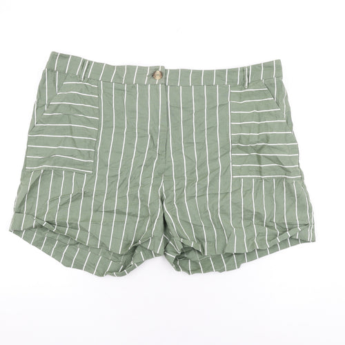 Capsule Womens Green Striped Cotton Basic Shorts Size 20 L4 in Regular Zip