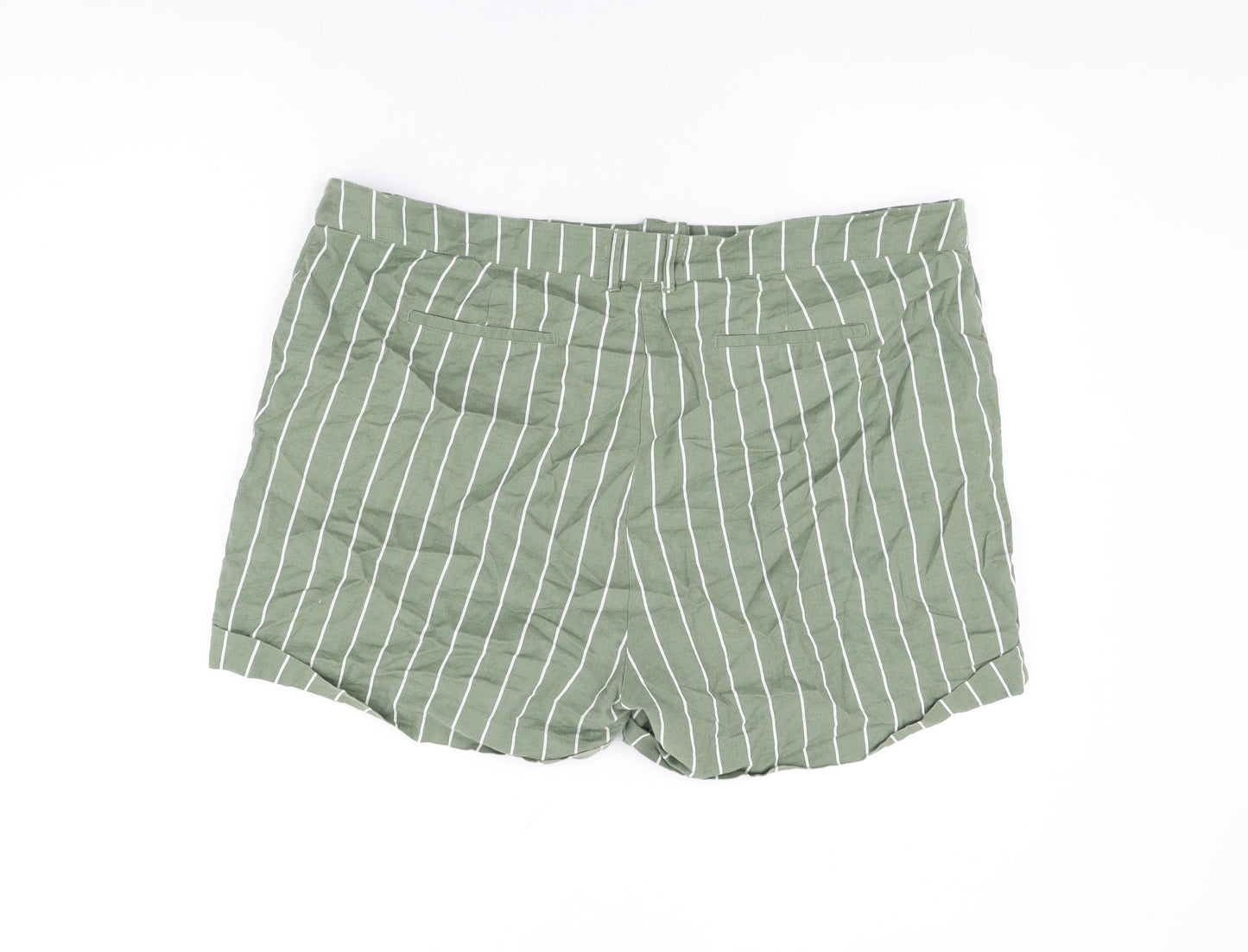 Capsule Womens Green Striped Cotton Basic Shorts Size 20 L4 in Regular Zip