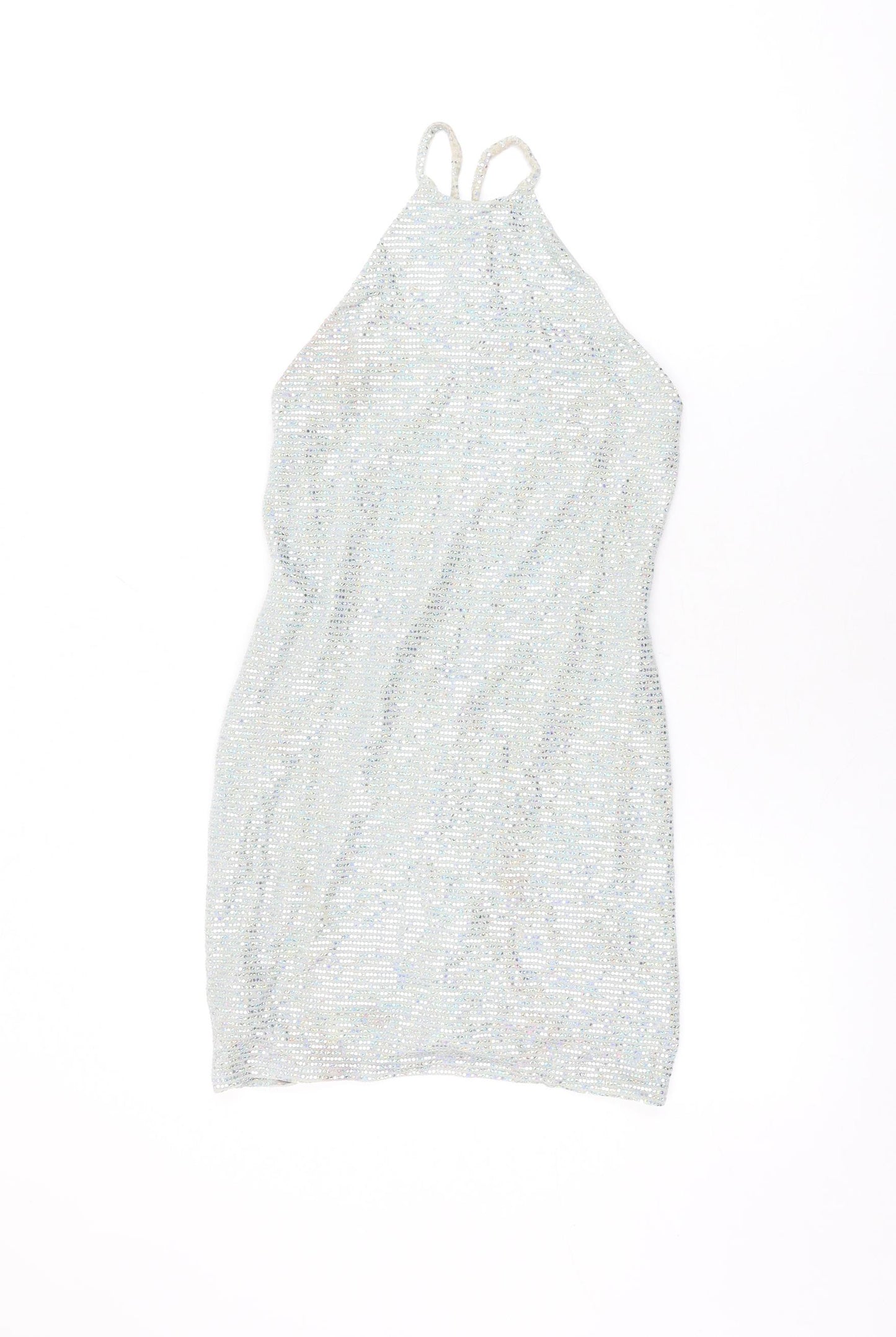 Urban Outfitters Womens Silver Nylon Mini Size S Round Neck Pullover - Sparkle