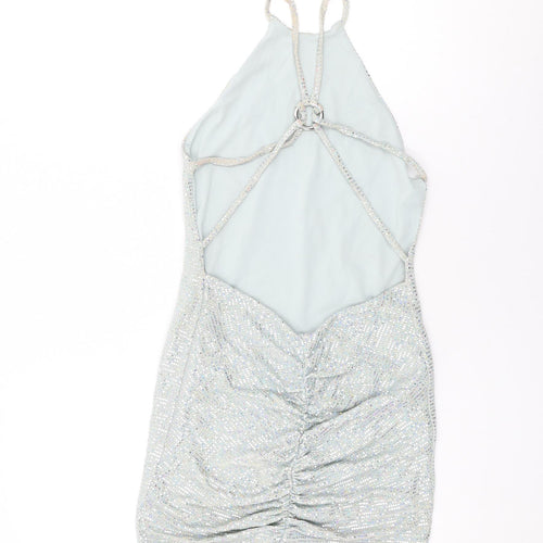 Urban Outfitters Womens Silver Nylon Mini Size S Round Neck Pullover - Sparkle